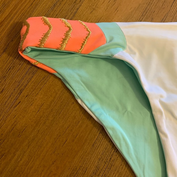 L*Space White &Coral Strapless Chevron Bikini XS S - Picture 6 of 9